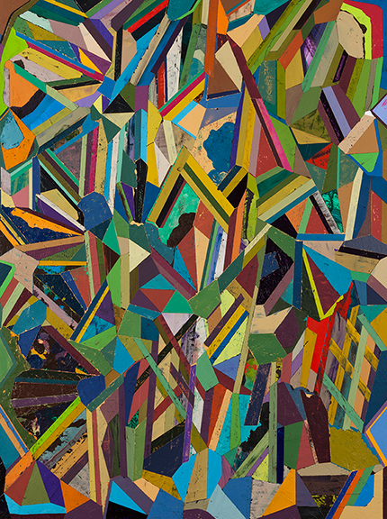Train Rail Track, Acrylic and collage on panel, 48" x 36", 2014